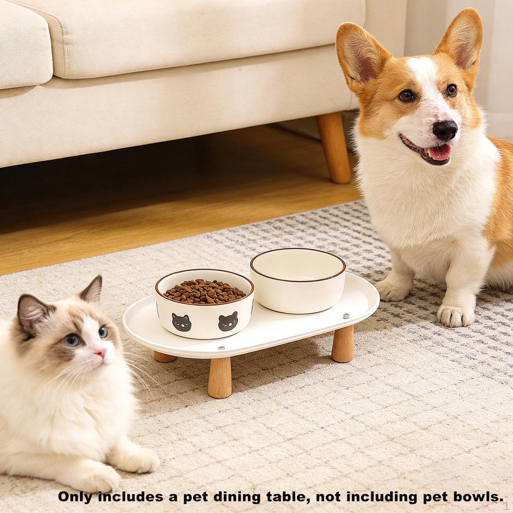 Cat Bowl Holder, Elevated Feeding Stand, Food with Wooden Legs, Easy to Clean, Non-slip, for