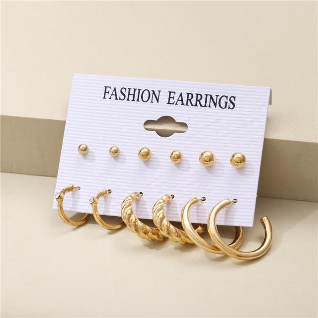 17KM Trendy Exquisite Pearl Metal Earrings Set for Women Geometric Circle Dangle Drop Earrings Acrylic Set of Earrings Jewelry