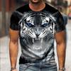 Męski T-shirt z krótkim rękawem z okrągłym dekoltem i nadrukiem cyfrowym 3D tygrysa - Modny Oddychający Wygodny Top na Lato Oversize
