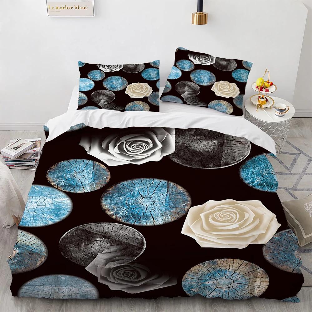 3D Print Black White Plaid Flower Red Rose Designer Bedding Festive Color Bedroom Quilt Set Cover For Valentine's Day Weddings