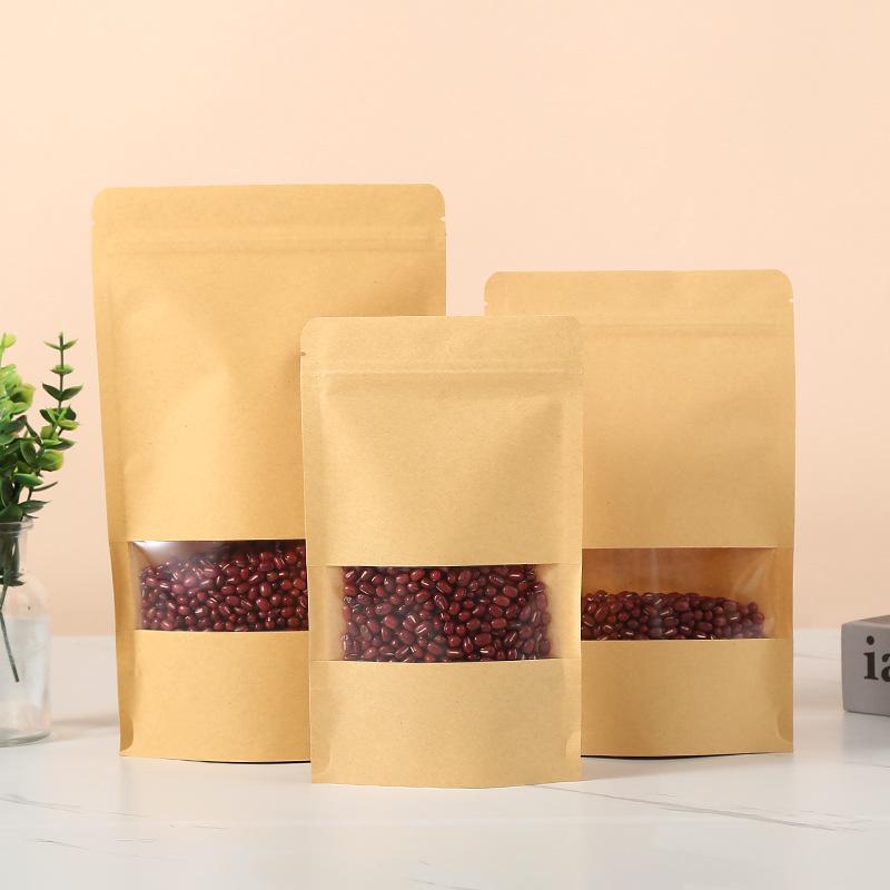 

50/100pcs kraft paper zipper lock window bag brown re-sealable stand-up pouch coffee bean wedding festival food packaging 50pcs&9x14cm жёлтый