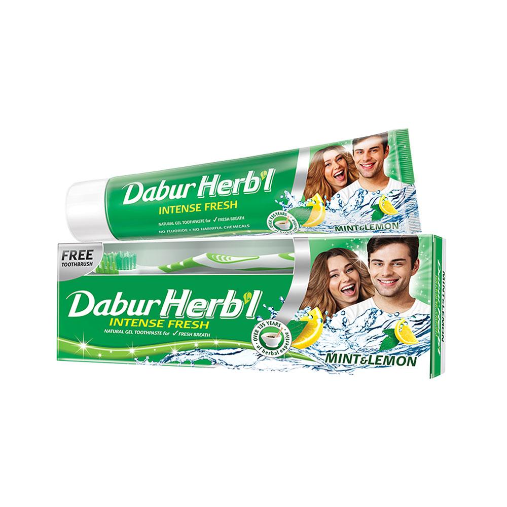 Herbal Intense Fresh Gel Toothpaste + FREE Toothbrush - Mint and Lemon -  Dabur HERB'L