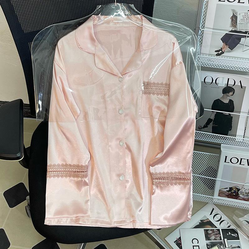 Pajamas Ladies Spring And Summer Silky Long Sleeve Pants Cardigan Premium Casual Loungewear