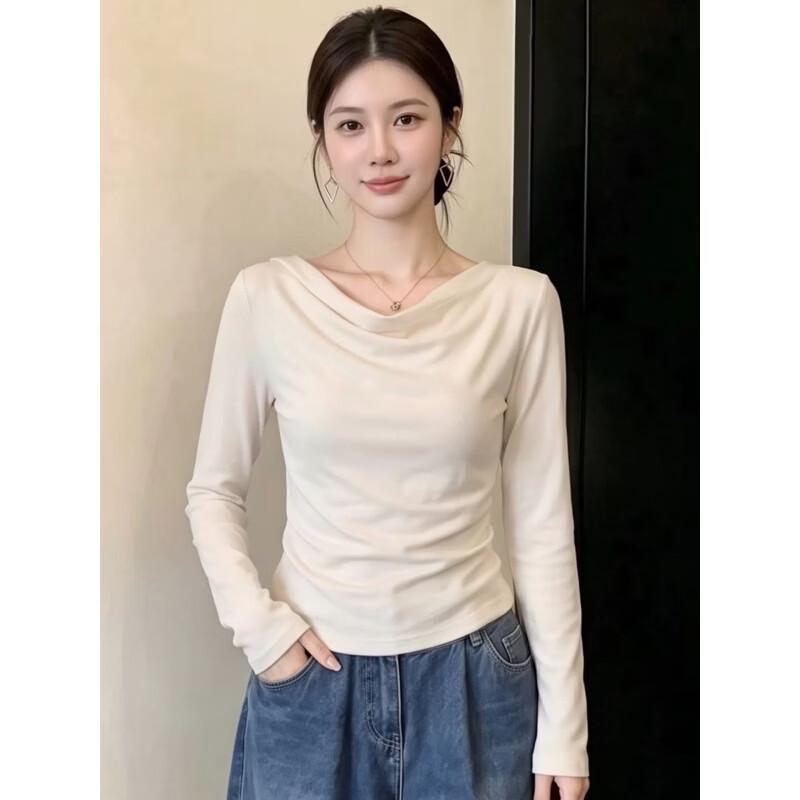 Basic House Women's Cowl Neck Slim-Fit Long Sleeve T-Shirt