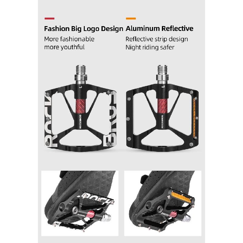 ROCKBROS Bicycle Pedals Alloy Bearings Cycling Pedals Platform Bike Flat Pedal Pedals Reflective Anti-slip MTB Bike Accessories