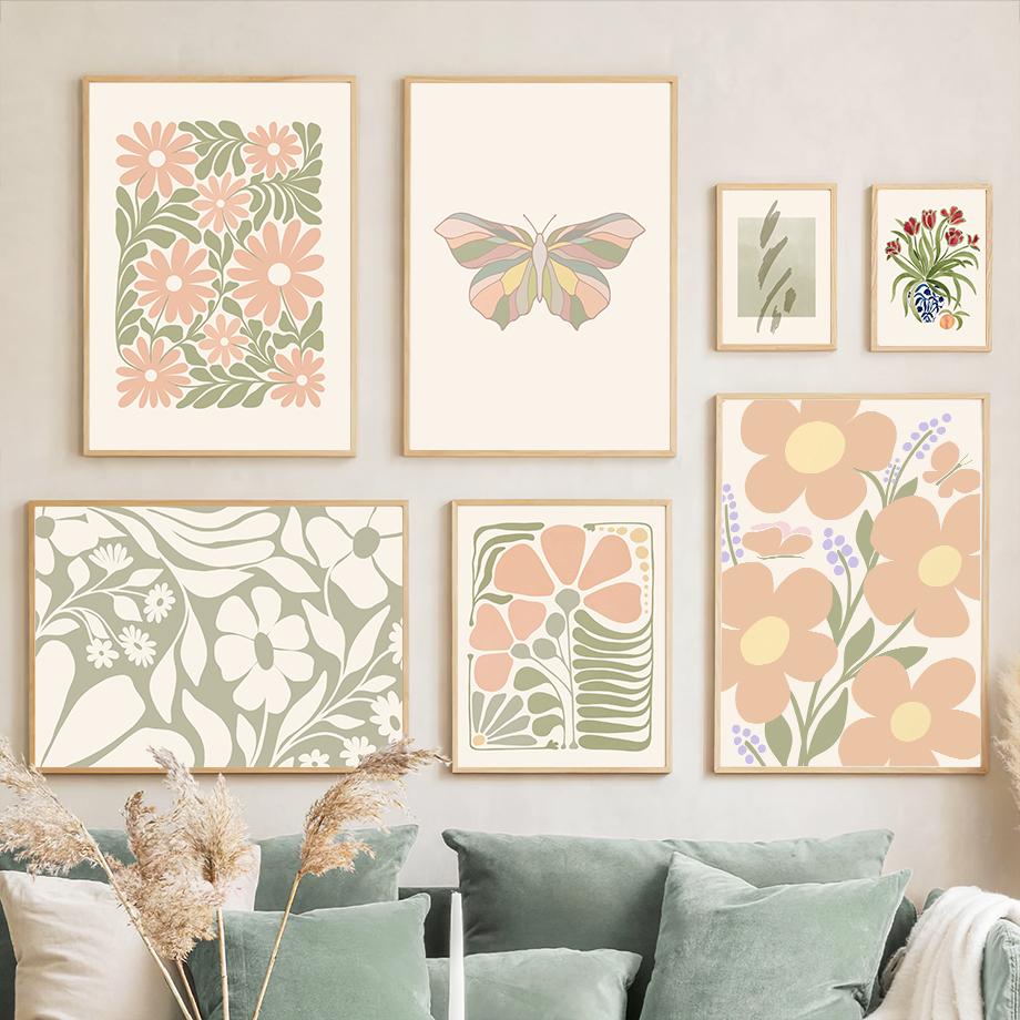 Flowers Coral Butterfly Shapes Abstract Wall Art Canvas Painting Nordic Posters And Prints Wall Pictures For Living Room Decor