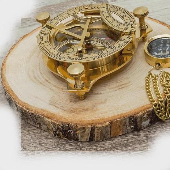 Brass Sundial Compass 10.16 cm Navigation Tool