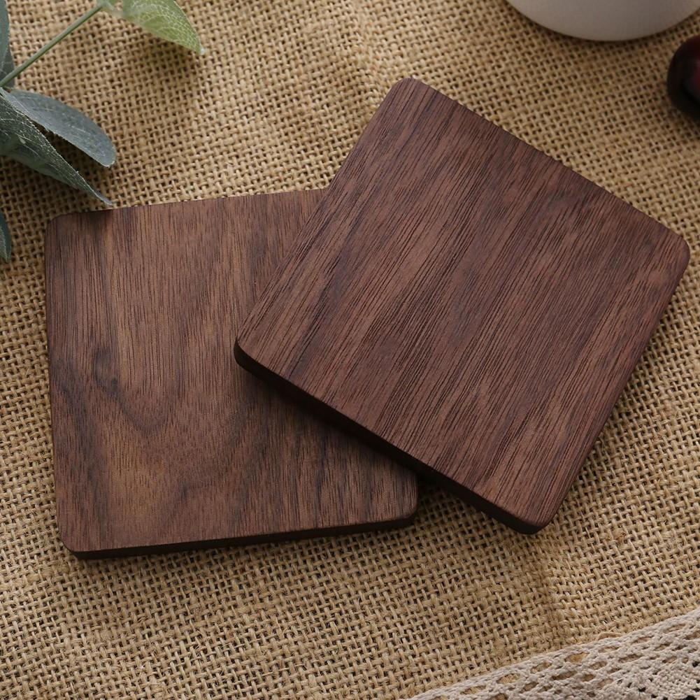 Natural Walnut Wood Coaster Square Elegant Wooden Placemat for Coffee and Tea Walnut thickened