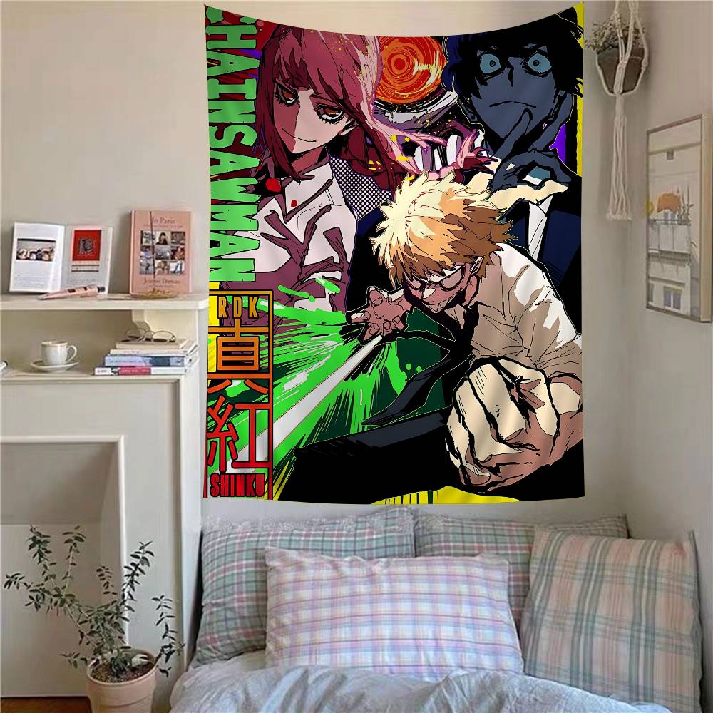 Anime CChainsaw Man Tapestry Art Printing Japanese Wall Tapestry Anime Wall Hanging Home Decor