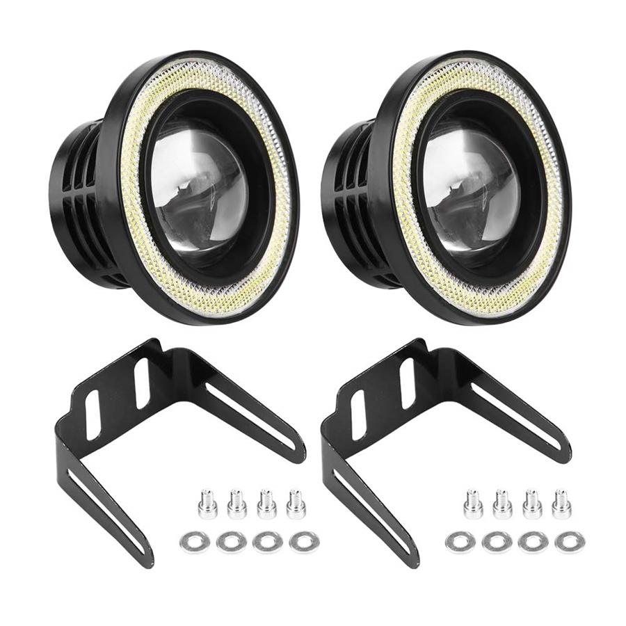 Universal Pair 3.5" COB LED Fog Light Projector  White Angel Eyes Halo Ring DRL