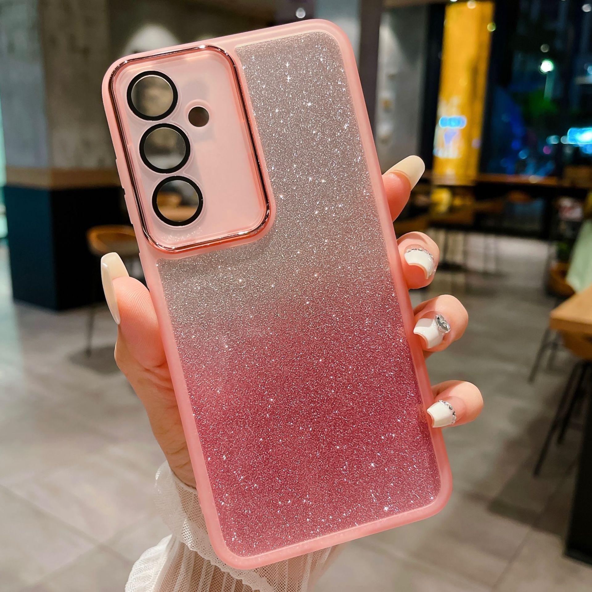 

For Samsung Galaxy A16 5G/4G Case Clear TPU Phone Cover With Camera Lens Protector Glitter Sticker Transparent Pink