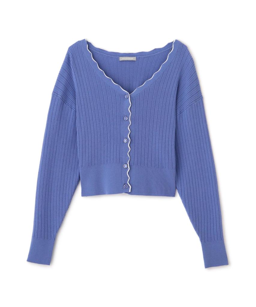 Jill by Jill Stuart Women's Eyelet Rib Scallop Cardigan Sweater, Blue and White