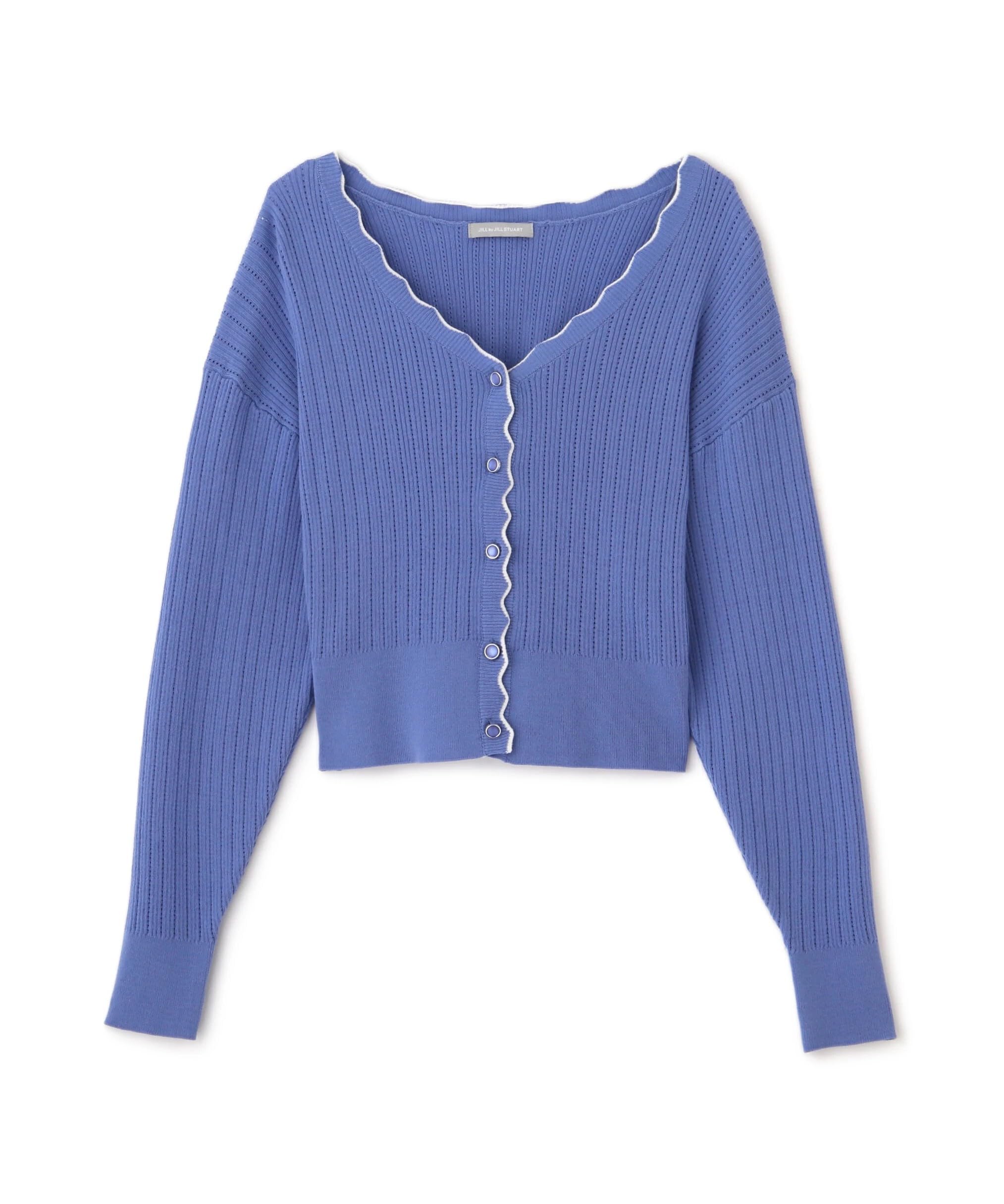 

Jill by Jill Stuart Women s Eyelet Rib Scallop Cardigan Sweater, Blue and White
