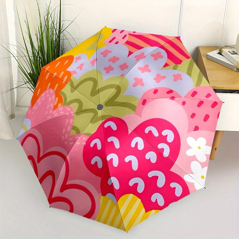 1pc Colorful Flowers Automatic Open/Close Umbrella, Umbrella with cartoon Design, Portable Compact Umbrella for Men & Women, Good Holiday Gi