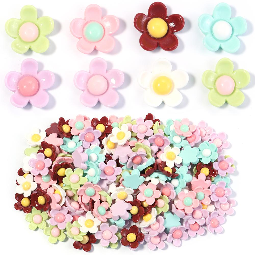 20pcs/lot Colorful Flower Flatback Resin Cabochons Flower Cabochon Beads For DIY Crafts Jewelry Making Decoration Accessories