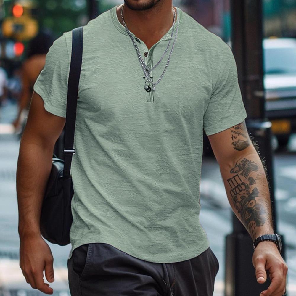 King Billion Henry Shirt Zomer Heren Casual Effen Kleur Korte Mouw T-shirt voor Heren Polo Heren Katoenen Heren T-shirts US S(50-60KG) legergroene kleur