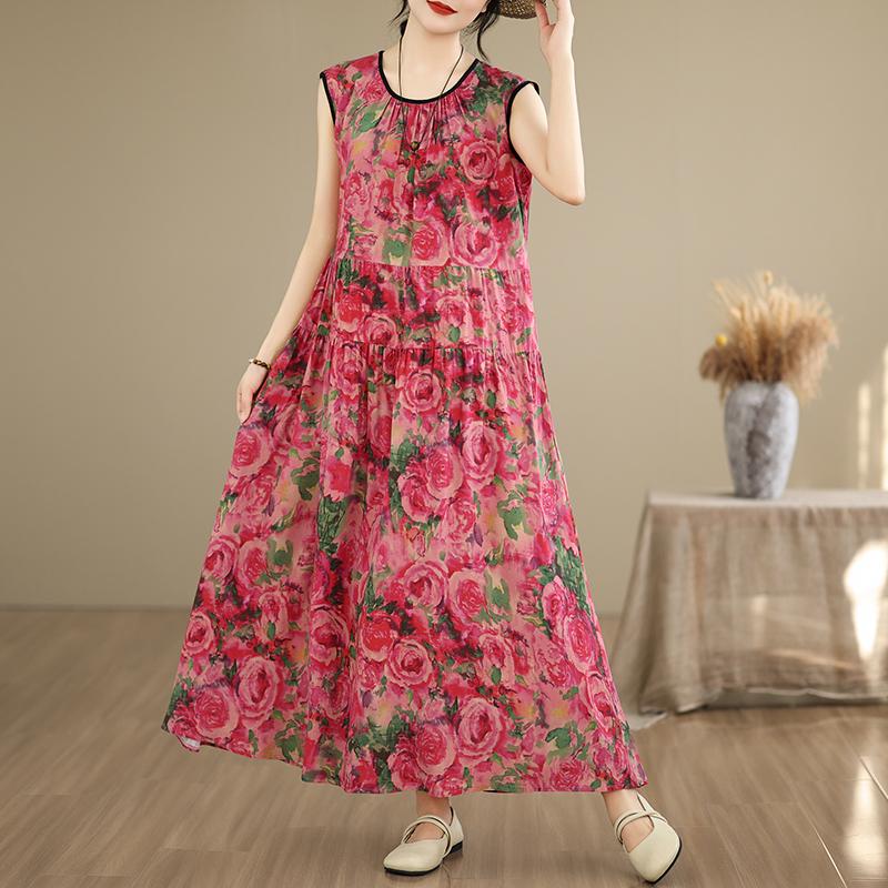 Elegant Women's Summer Dress Plus Size Casual Loose Sleeveless Long Dress Female Vintage Clothes