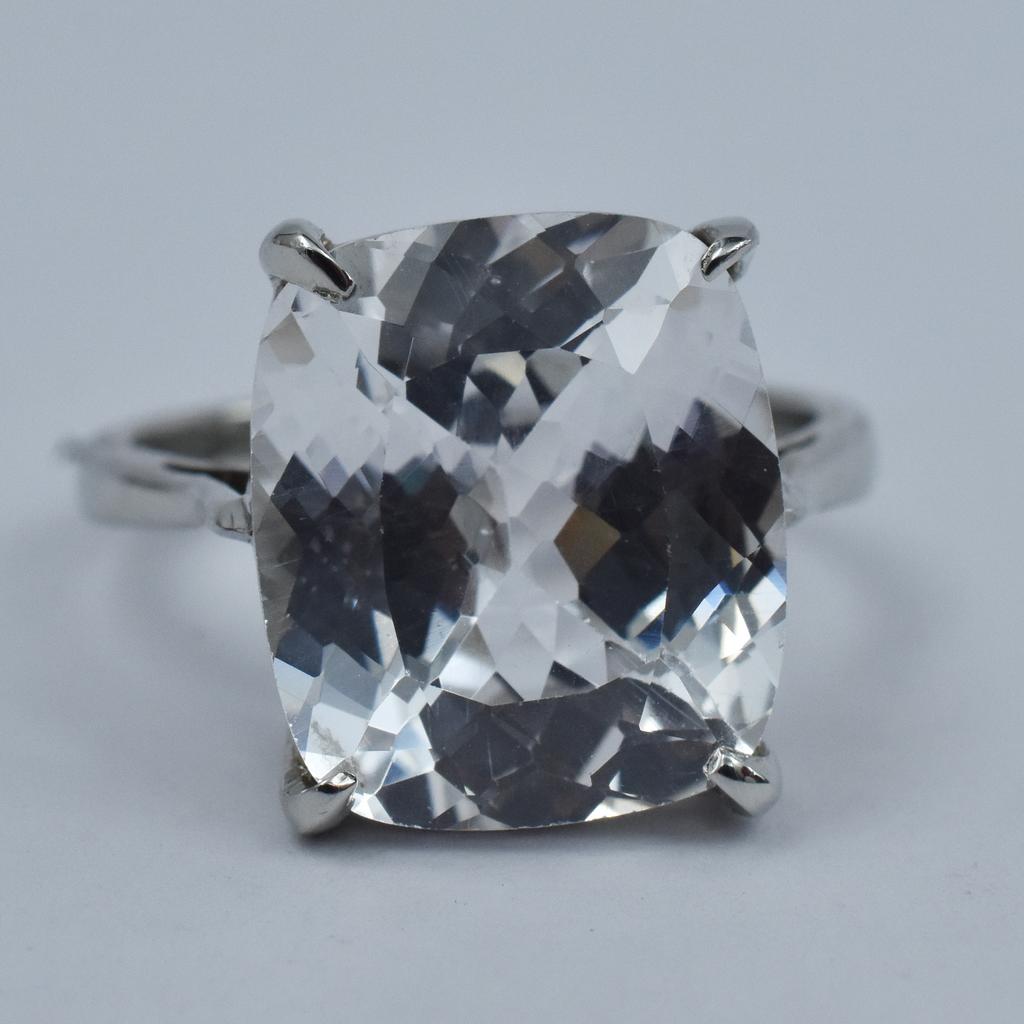 925 Sterling Silver Ring Sapphire Ring Sz 9 White Color 28.80 Ct Cushion Cut