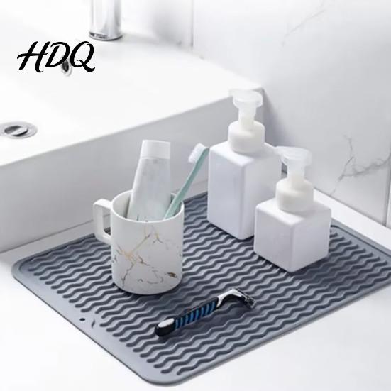 Durable Kitchen Drying Mat Silicone Dish Mat Heat Resistant Counter Heatproof Table Trivet Waterproof Placemat Utensil Drainer for Dining Table,