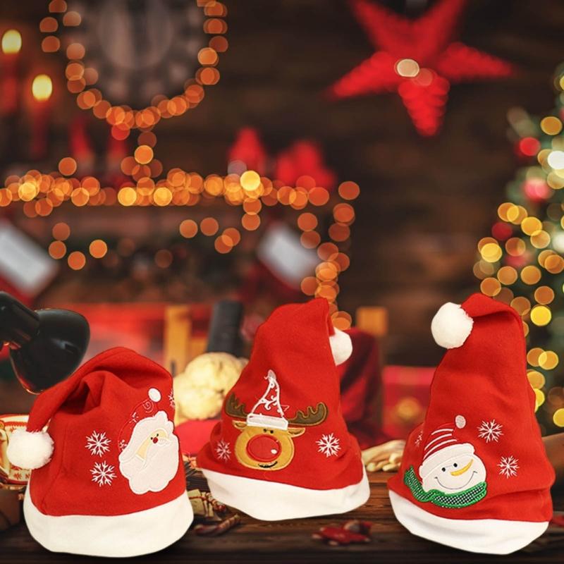 10pcs Exquisite Christmas Hat, Santa Hat Holiday Hat for Unisex Adults Festival Party Hat Plush Santa Hat Red Hat