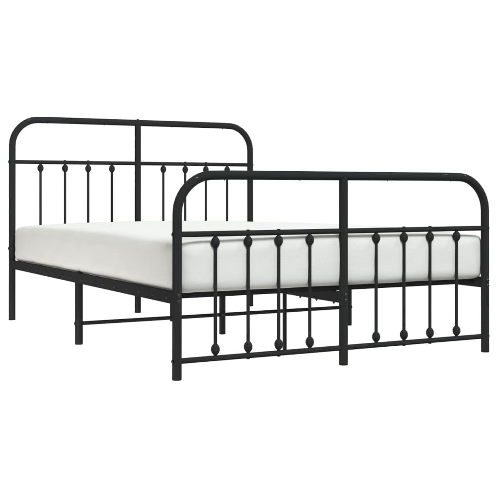 Vidaxl Metal Bed Frame with Headboard and Footboard, Black, 140X200Cm