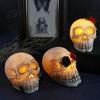 Skull Halloween Lamp Gothic Light Up Rose Flower Figurine, Day of Dead Resin Durable Statue, Spooky Skeleton Head for Desk Home Decor Party