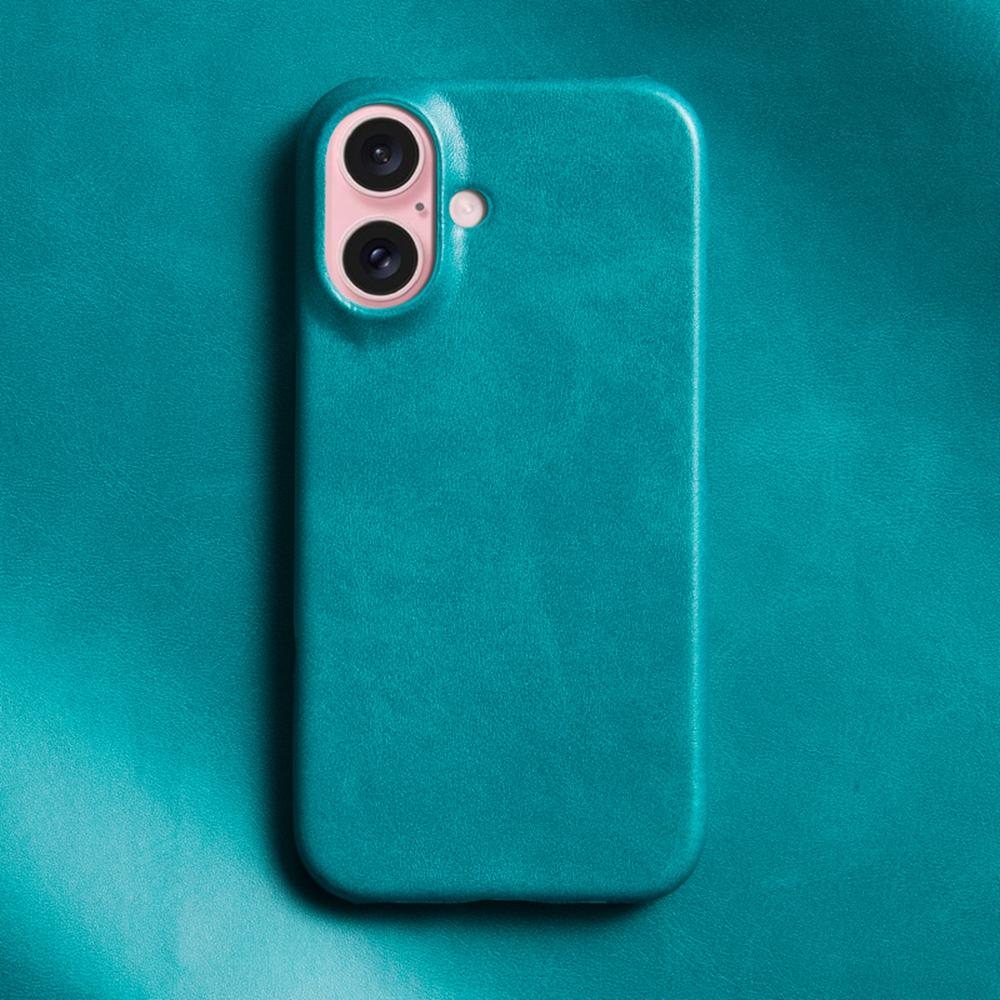 

For iPhone 16 Plus Case Calf Texture PU Leather Hard PC Protective Phone Cover Blue