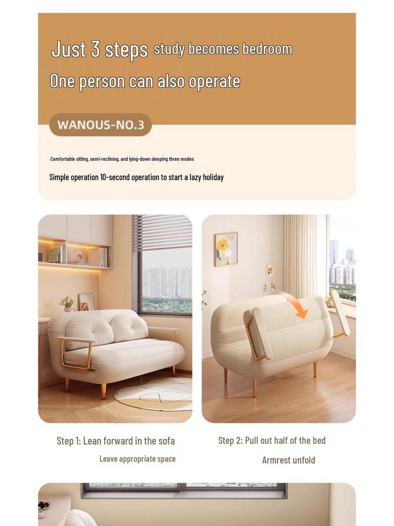 Cream Multi-Functional Folding Sofa Bed for Small Spaces