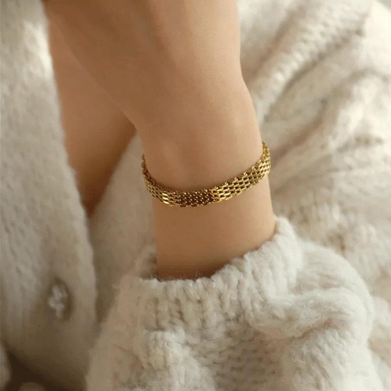Gold Plated Stainless Steel Watch Belt Stacking Bracelet For Women Occident Metal Texture New Design Bracelet  Gifts