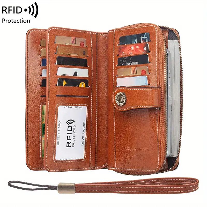 RFID Anti-theft Brush Wallet Long Zipper Women's Wallet European and American Large-capacity Hand-held ID Bag