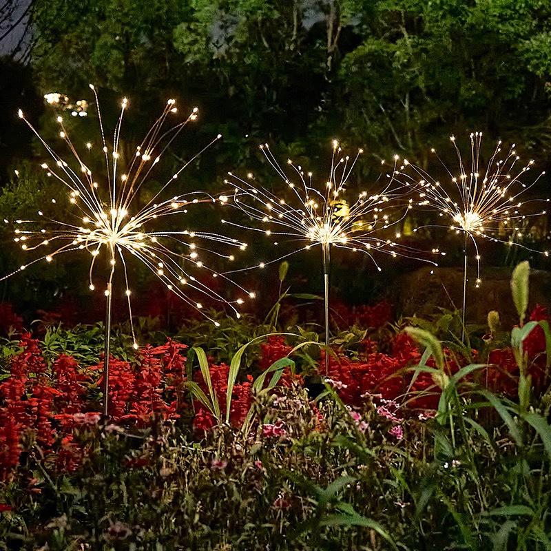 LED Solar Firework Lights - New Year Christmas Outdoor Starry Decorations 60 LED Alloy Wire, 8 Modes, Solar Firework Light