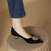 Special Heel Slip Single Shoes Autumn New Pointed Toe Suede Rhinestone Round Buckle Slip-on Slip-off Kitten Heels