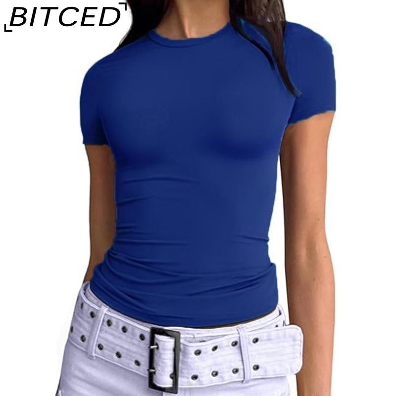 BITCED Damska koszulka z długim rękawem na lato: Stylowe topy z dekoltem O, dopasowane, do noszenia jako warstwa zewnętrzna