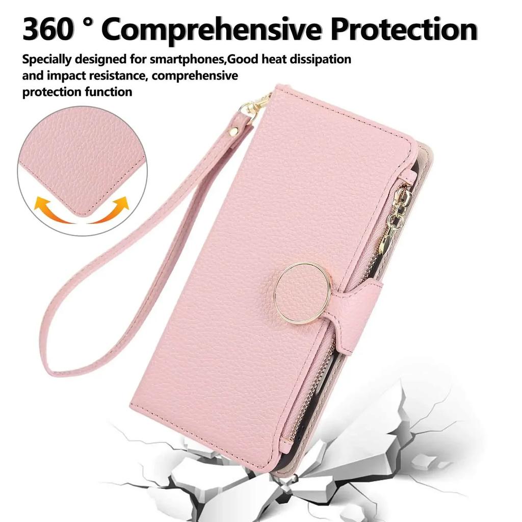 Crossbody Phone Case with Leather Wrist Strap for IPhone Air 17 16 15 14 13 12 11 Pro Max 7 8 Plus Wallet Cover with Card Slots