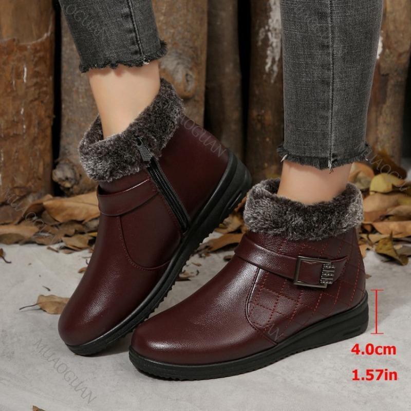 Fashion 2025 Winter New Women Warm Cotton Middle-aged Snow Boots Fashion New Round Head Fur Comfortable Thick-soled Mom's Short Botines