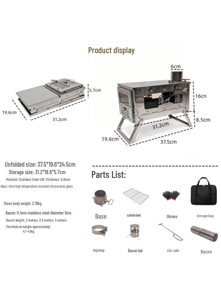 Foldable Stainless Steel Firewood Stove for Outdoor Camping and Hiking