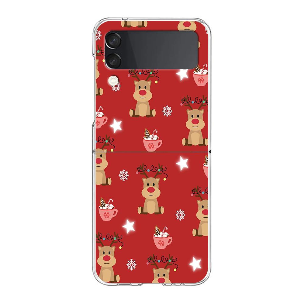 Phone Case For Samsung Galaxy Z Flip 3 4 5 Hard Folding Clear PC Bumper For Samsung Z Flip 6 Back Cover Cartoon Christmas