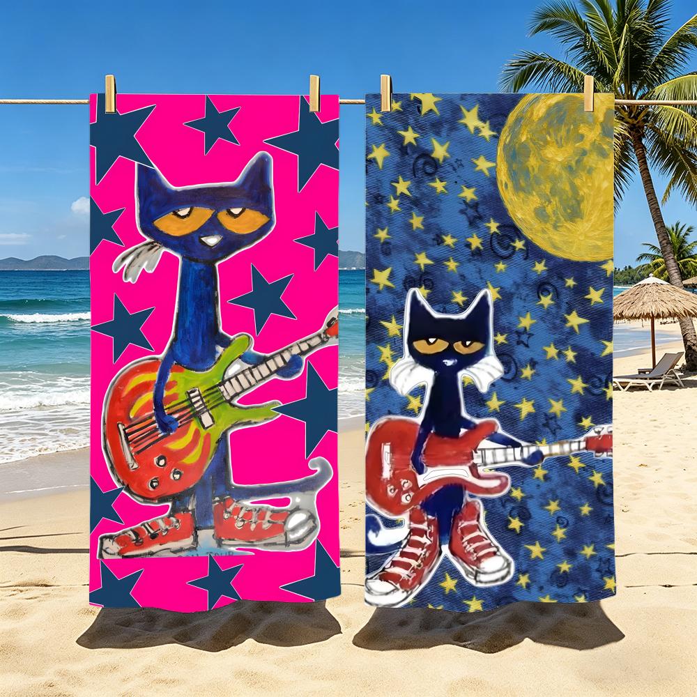 P-Pete The Cat Towel Polyester Beach Towel Quick Dry Sand Free Bath Towel For Summer Pool Travel Vacation