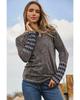 Azura Exchange Gray Aztec Patchwork Ribbed Long Sleeve Top