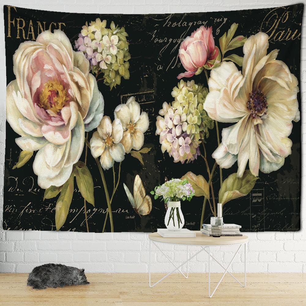 Hand Painted Lotus Tapestry Wall Hanging Bohemian Simple Fresh Hippie Tapiz Bedroom Background Room Decor