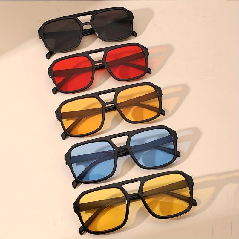 5pcs Men's Geometric Square Multi-color Lens Fashion Glasses Double Beam Flat Top Large-sized Glasses