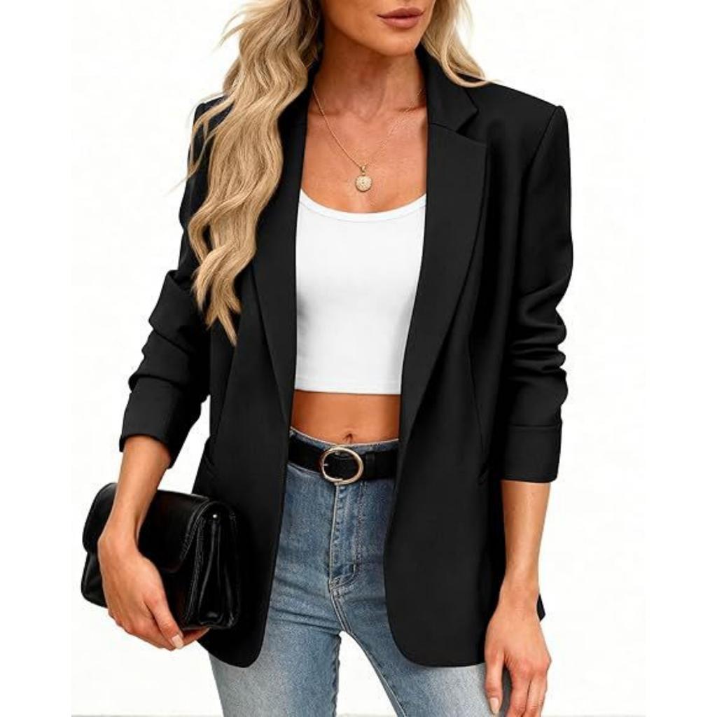 Women's Business Casual Long Sleeve Lapel Collar Jacket for Work Wear