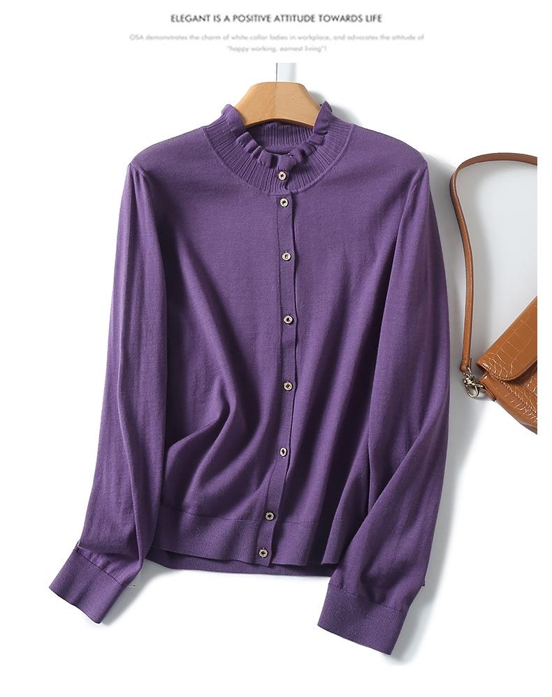 

Женский фиолетовый вязаный кардиган с оборкой - Высококачественный, машинная стирка, стиль принцессы для весны и осени (TN1909) XL