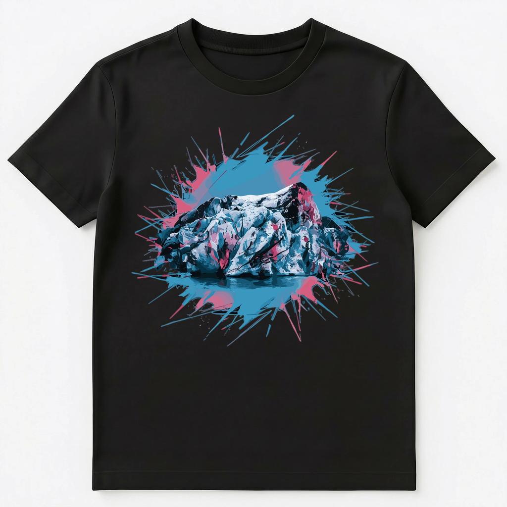 T-shirt Grafica Unisex Ghiacciaio Artistico con Schizzi di Vernice Colorata