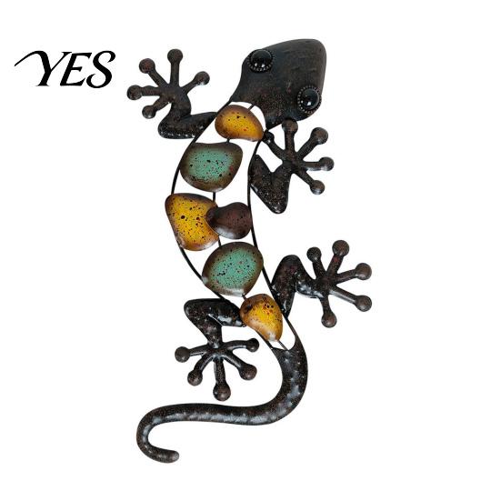 3D Metal Relief Art Gecko Lizard Wall Decor, Colorful Painted Iron Art, Pastoral Style Home Decor Outdoor Farmhouse Hanging Ornament for Garden Fence