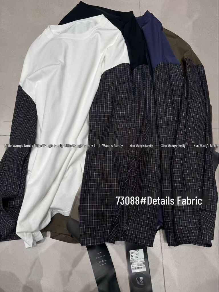 Xiao Wang's Spring '73088' Patchwork Plaid Loose Fit Plus Size Long Sleeve T-shirt