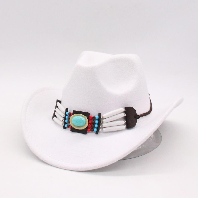 Western Cowboy Hat Simple Woolen Top Hat Retro Chain Ethnic Style Men'S And Women'S Jazz Hat
