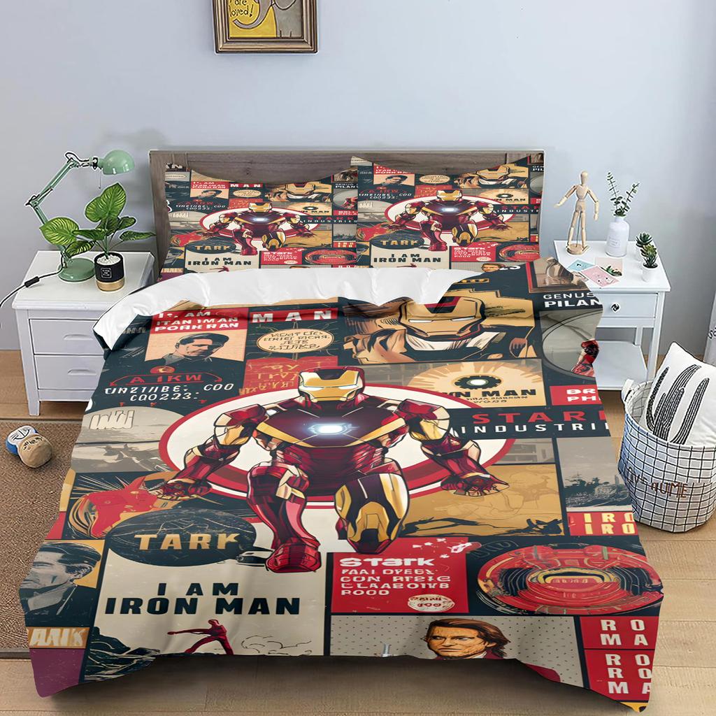 Iron Man Kuromi Povlečení pro děti Královská velikost Luxusní povlak 100% Polyester 3dílné Vánoční dárky Domácí dekorace