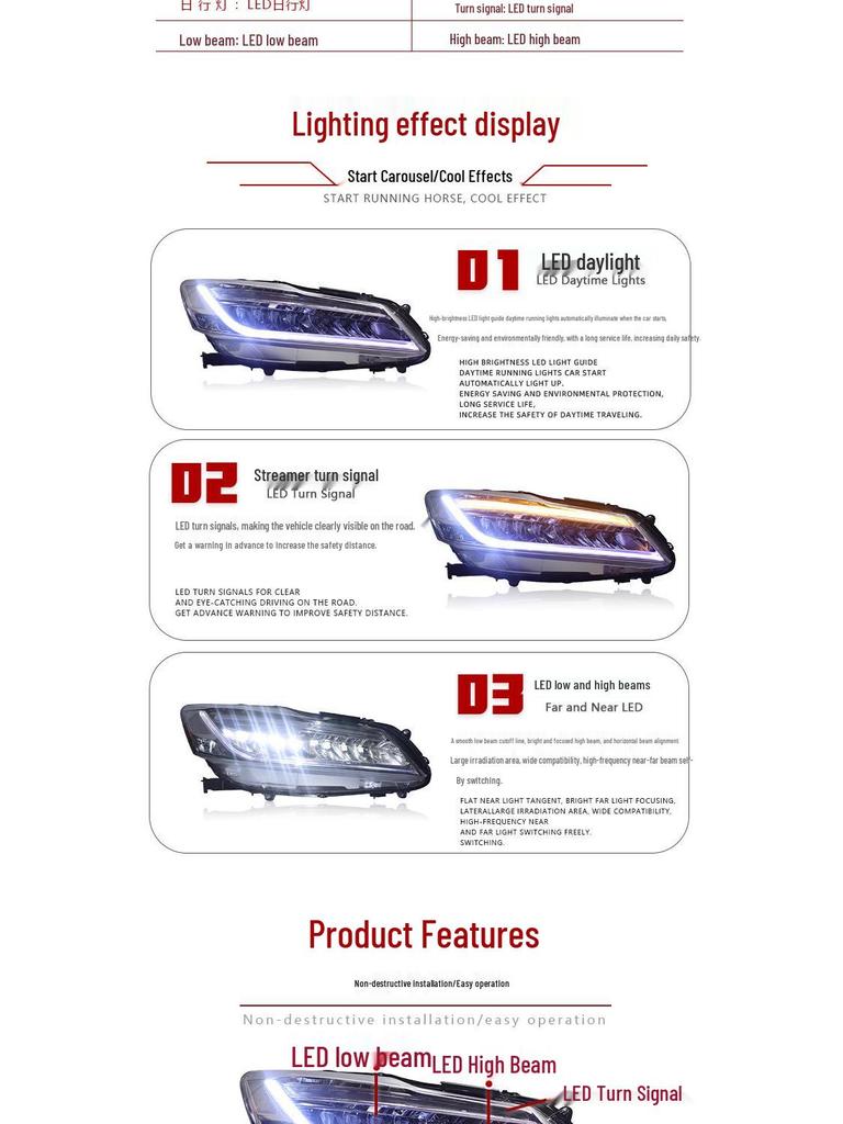 16-17 9.5th Gen Accord LED Headlight Assembly with Daytime Running Lights & Sequential Turn Signals