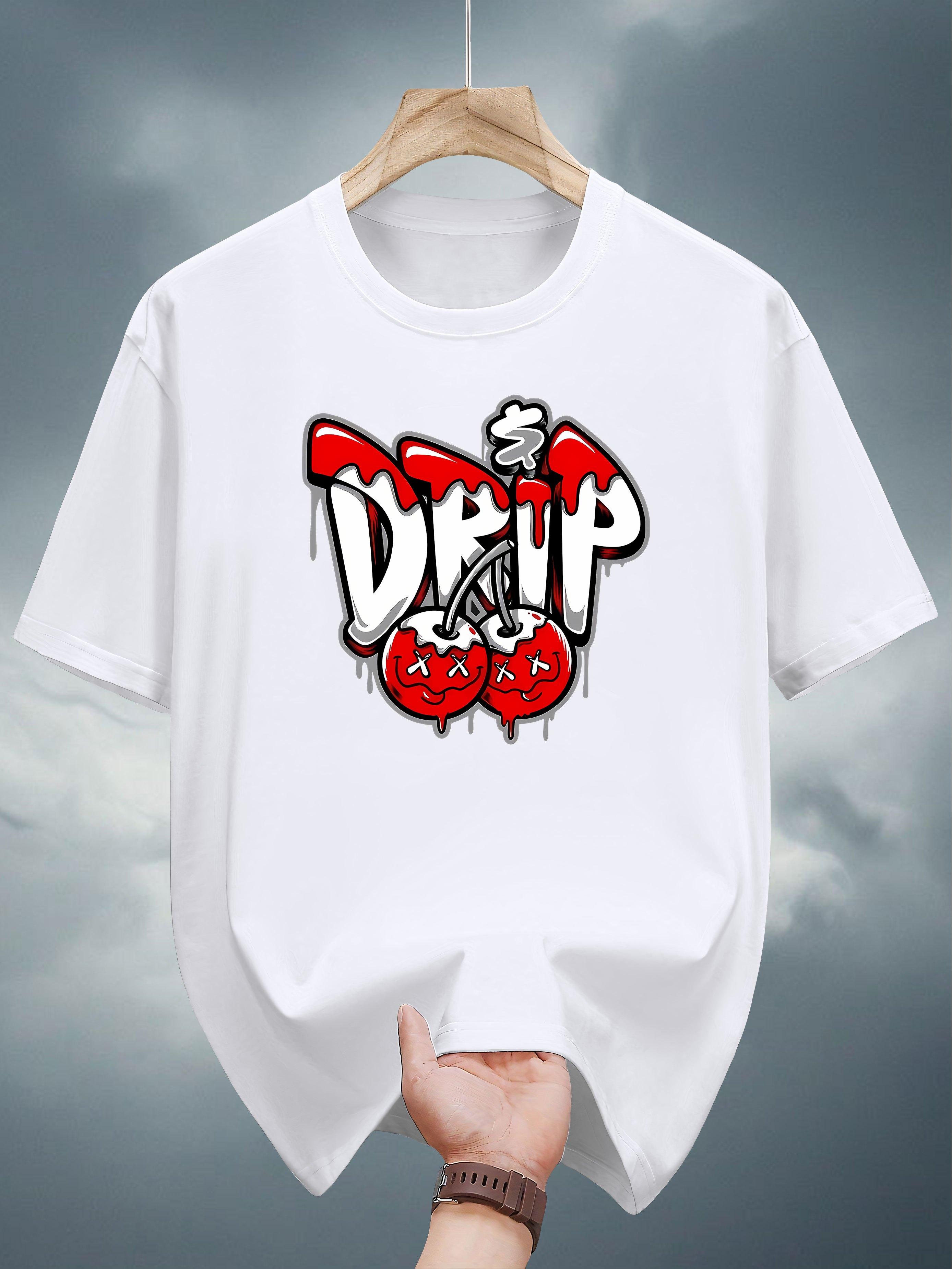 200G 100% Pure Cotton Graphic T-shirt - Dripping Water Graphic Print XXL